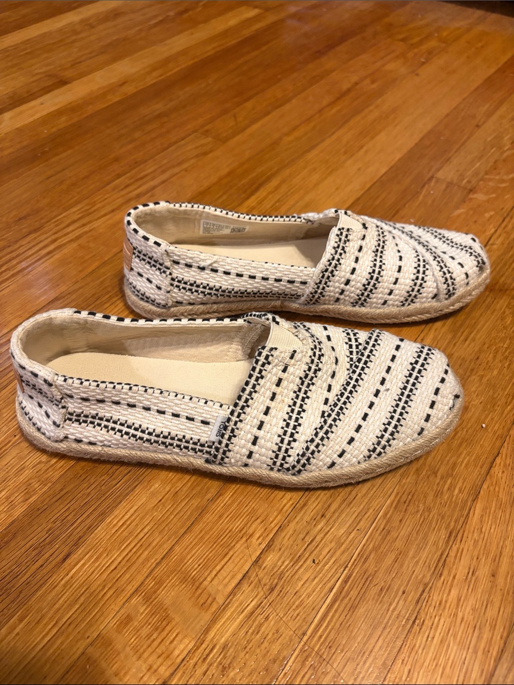 Toms Striped Woven Espadrilles in Cream and Black
